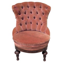 Victorian Style Slipper Chair, Pink Tufted Velvet, Carved Wood Base, c. 1900s