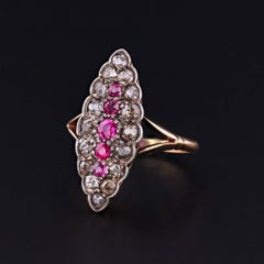 Victorian Style Synthetic Ruby and Diamond Ring of 18k Gold