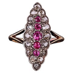 Victorian Style Synthetic Ruby and Diamond Ring of 18k Gold