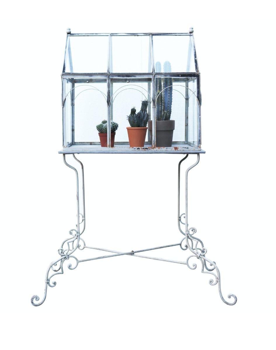 20th Century Victorian Style Terrarium with Wrought Iron Stand