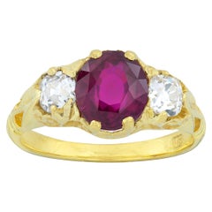 Victorian Style Three-Stone Ruby and Diamond Ring