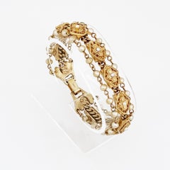 Dreistrangiges Armband im viktorianischen Stil mit Saatperlen von Reinad, 1940er Jahre