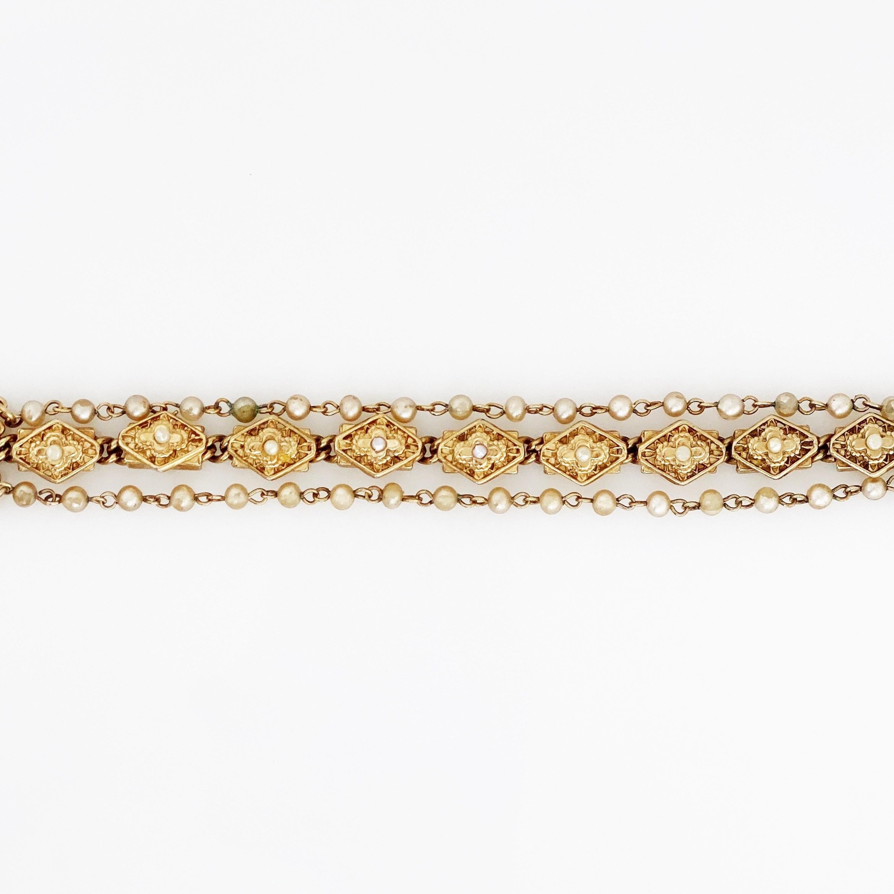 Modern Victorian Style Three Strand Bracelet with Seed Pearls by Reinad, 1940s