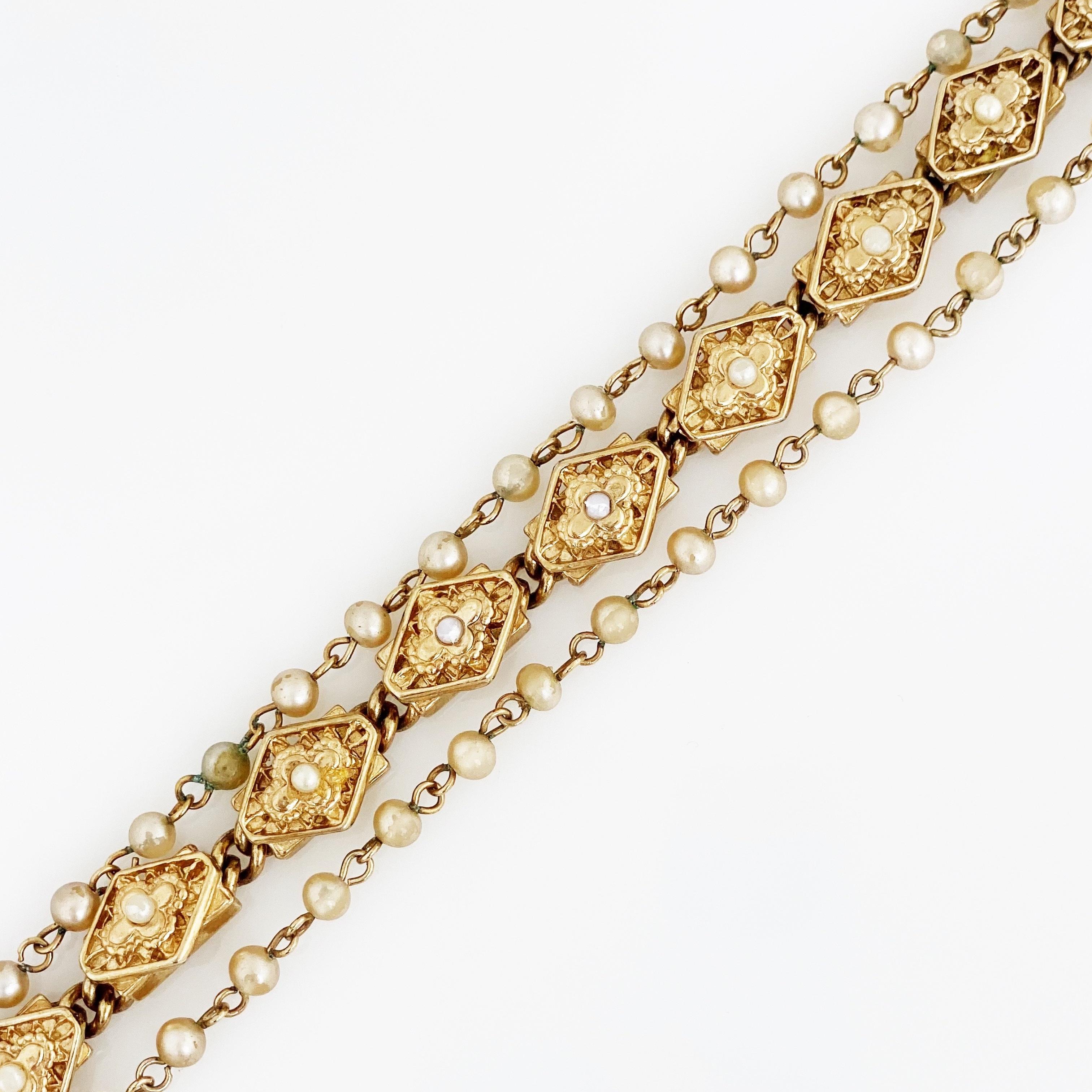 Victorian Style Three Strand Bracelet with Seed Pearls by Reinad, 1940s In Good Condition In McKinney, TX