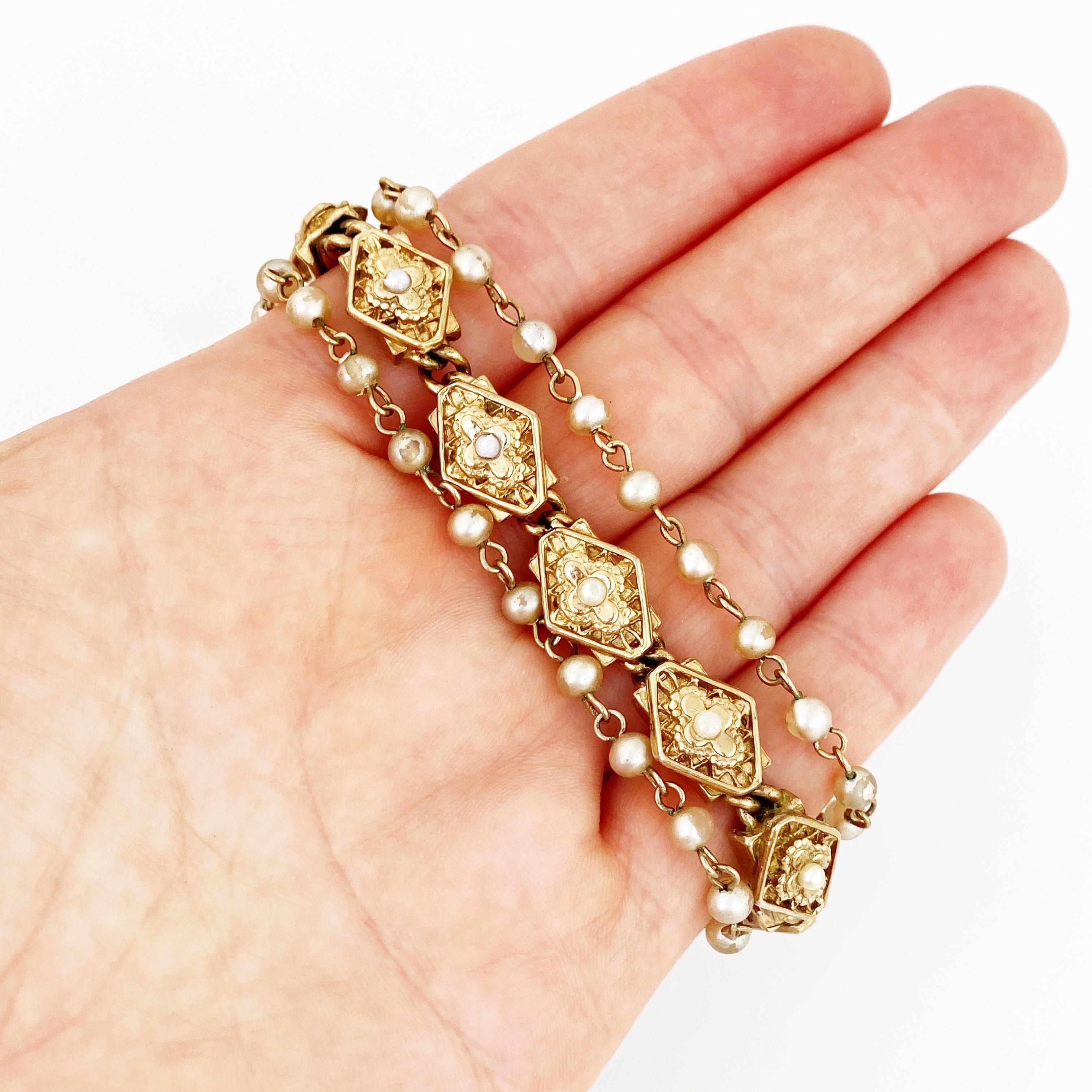 Victorian Style Three Strand Bracelet with Seed Pearls by Reinad, 1940s 2