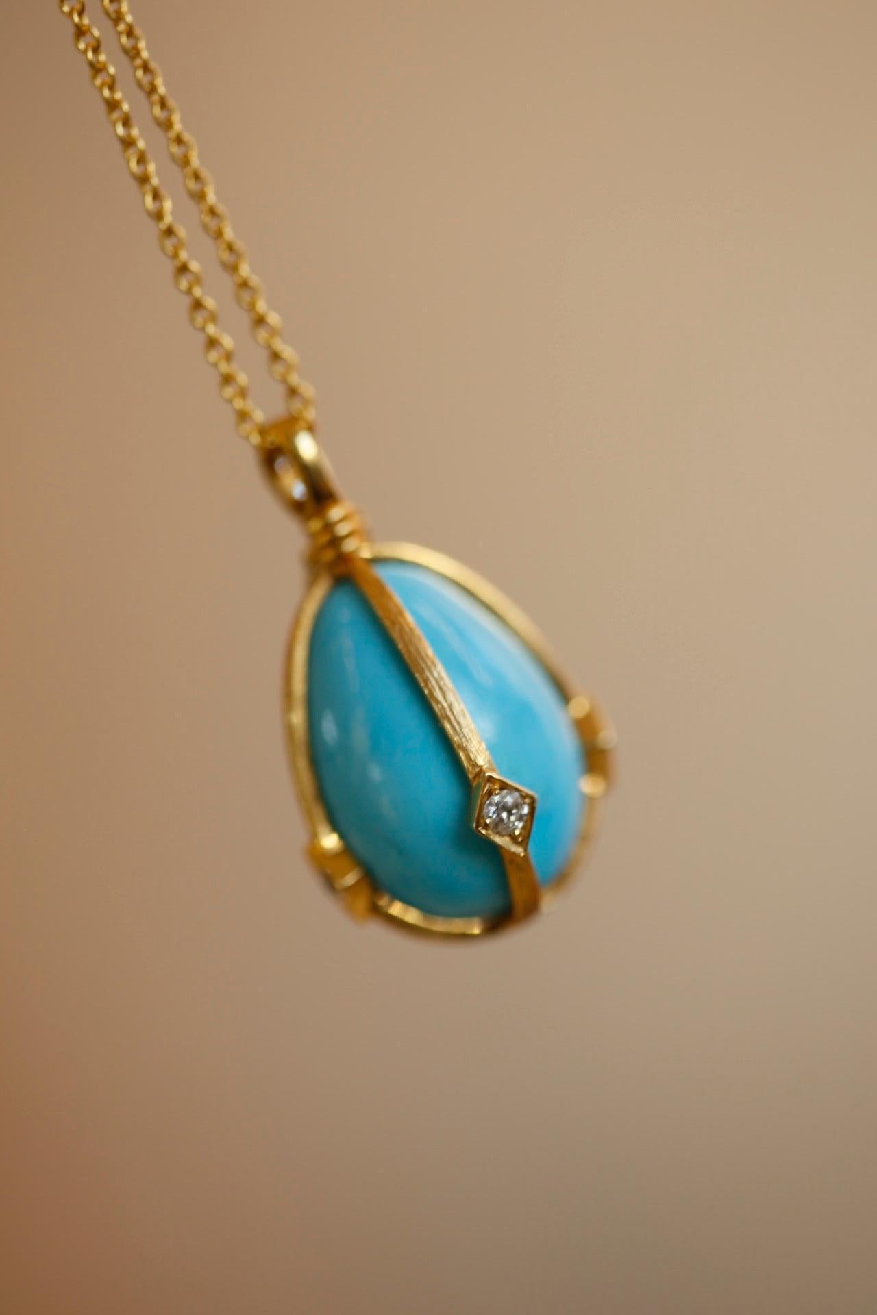 Victorian Style Turquoise and Diamond 18 Karat Gold Egg Pendant In New Condition In Banbury, GB