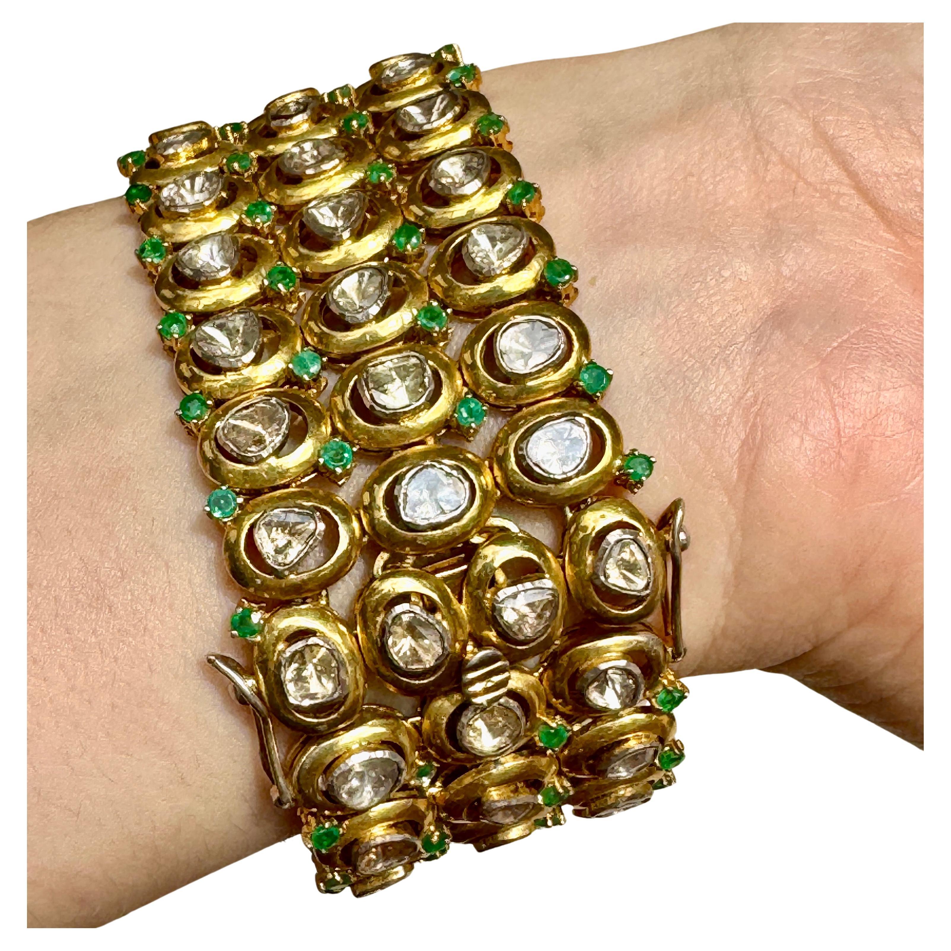 Pulsera esmeralda de diamantes en bruto estilo victoriano Sin cortar en venta