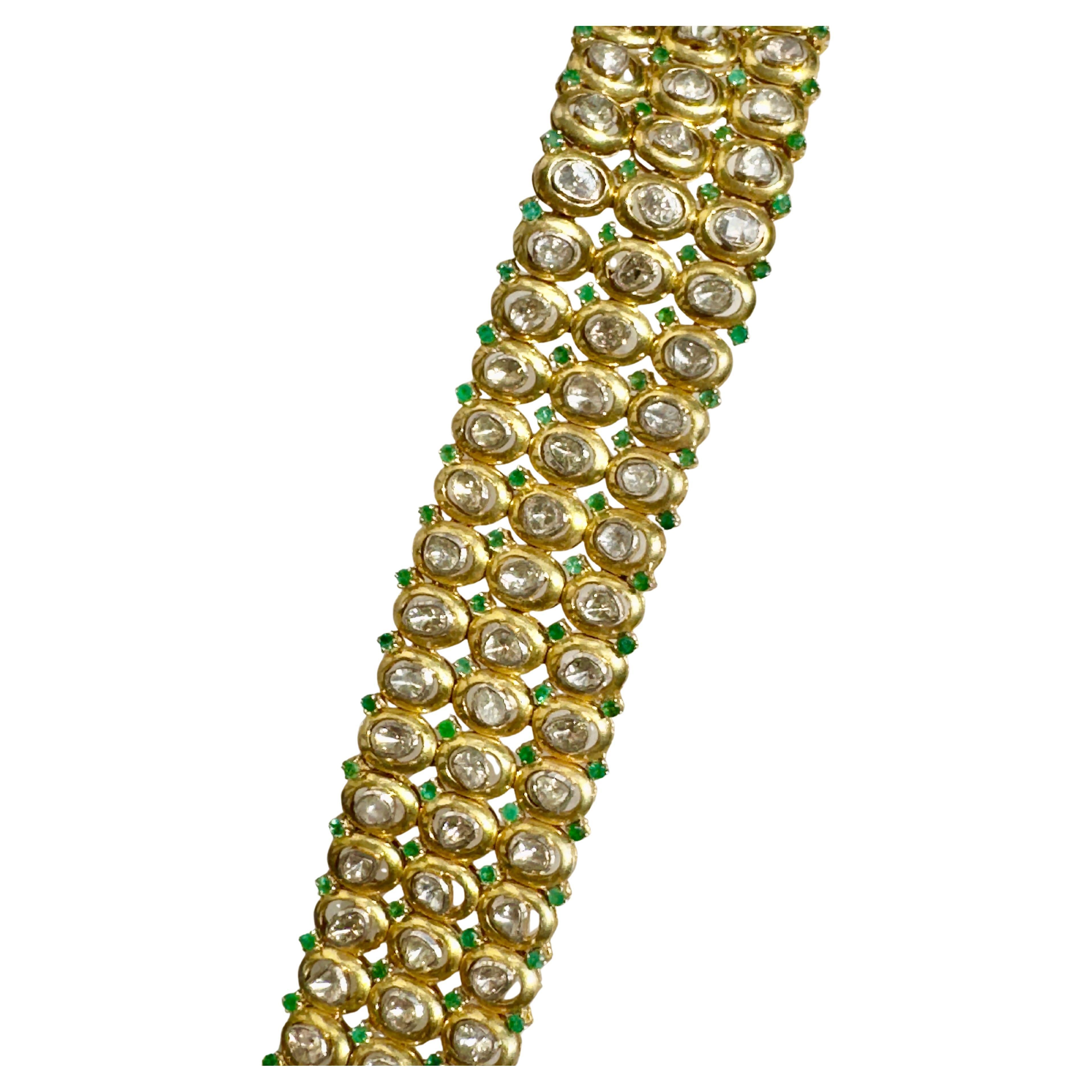 Pulsera esmeralda de diamantes en bruto estilo victoriano en venta 1