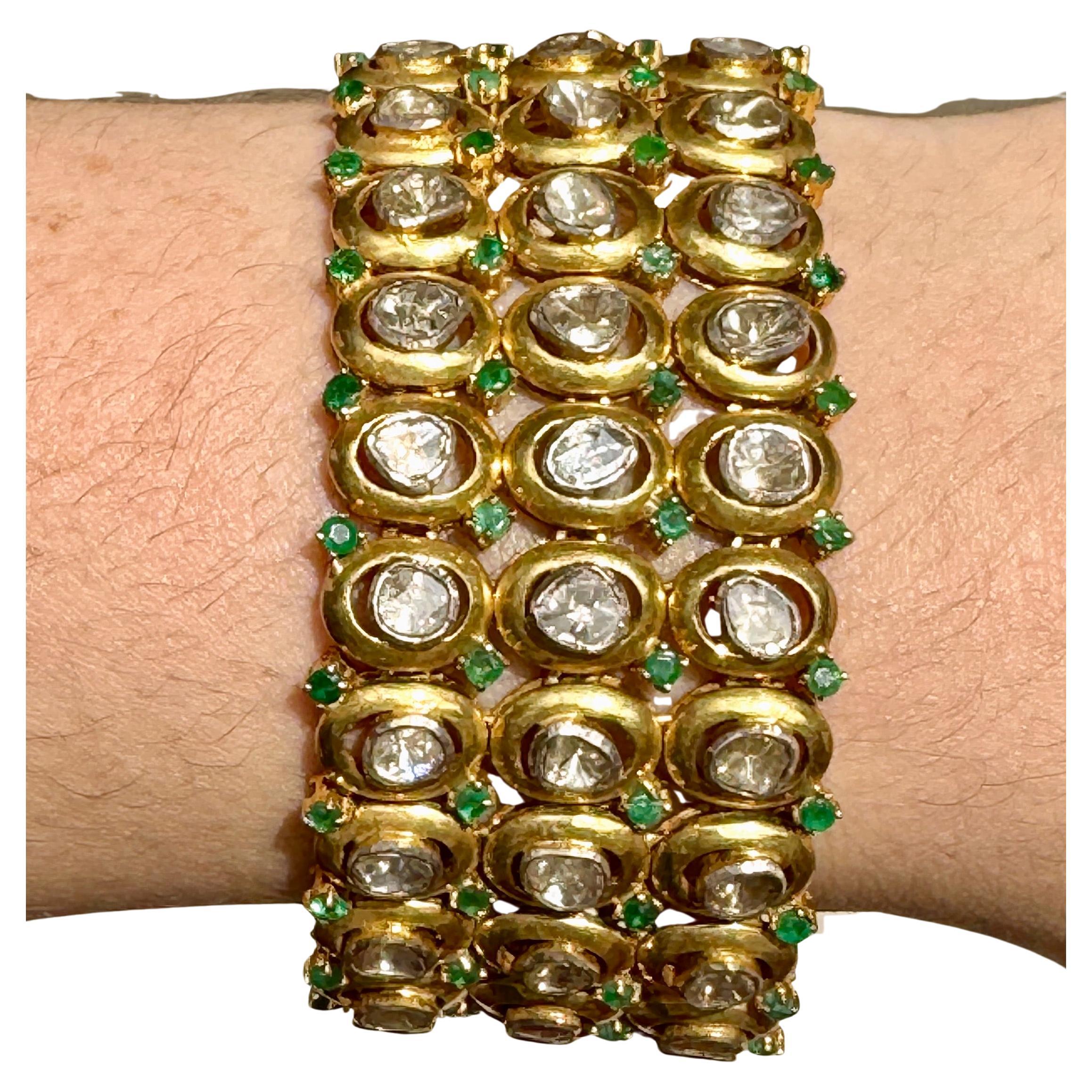 Pulsera esmeralda de diamantes en bruto estilo victoriano en venta 2