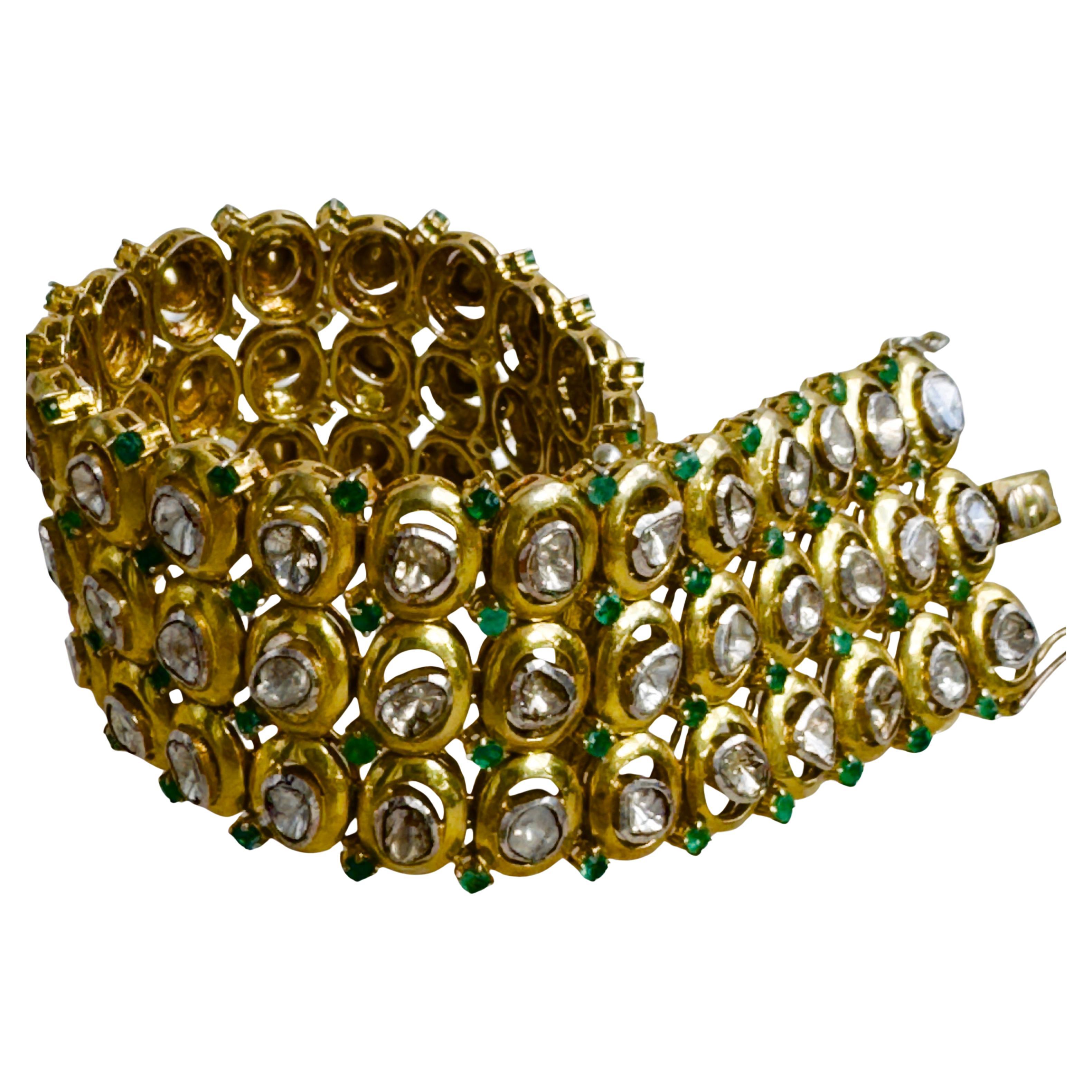 Pulsera esmeralda de diamantes en bruto estilo victoriano en venta 3