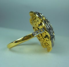 Victorian style uncut rose cut diamond oxidized 925 silver statement ring