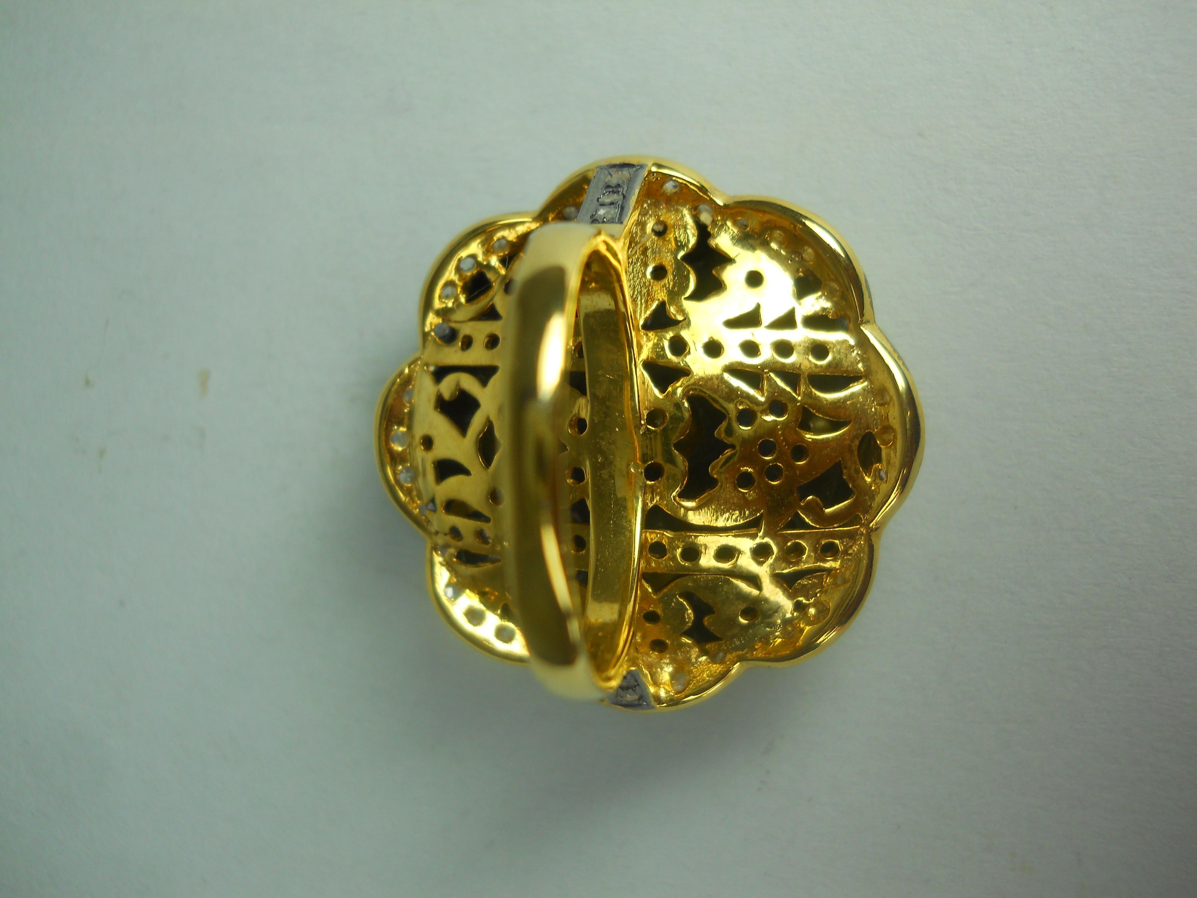 Retro Victorian style uncut rose cut diamond oxidized 925 silver statement ring For Sale