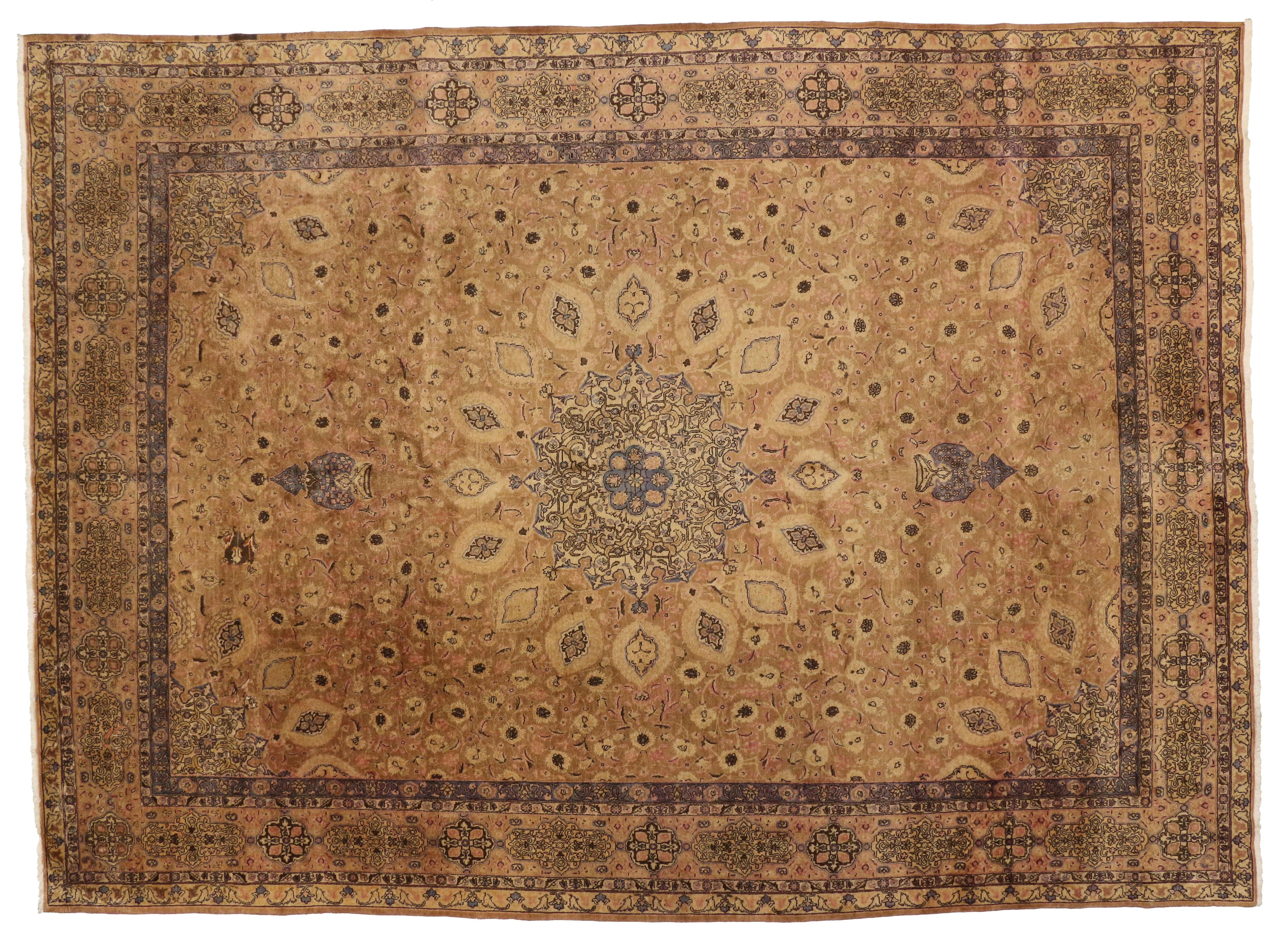 XX secolo Tappeto persiano Tabriz vintage in stile vittoriano con medaglione a stella rotondo in vendita