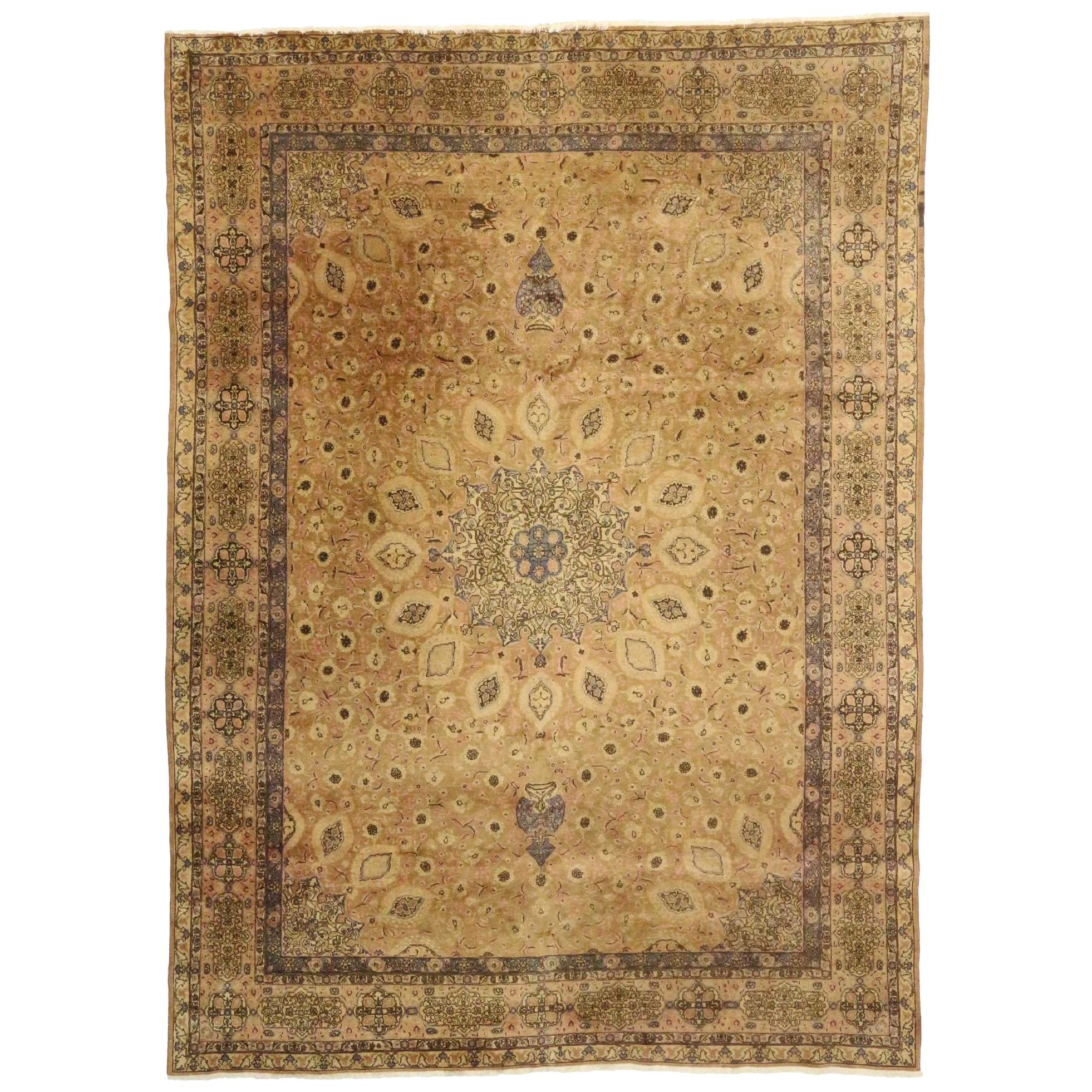 Tappeto persiano Tabriz vintage in stile vittoriano con medaglione a stella rotondo in vendita