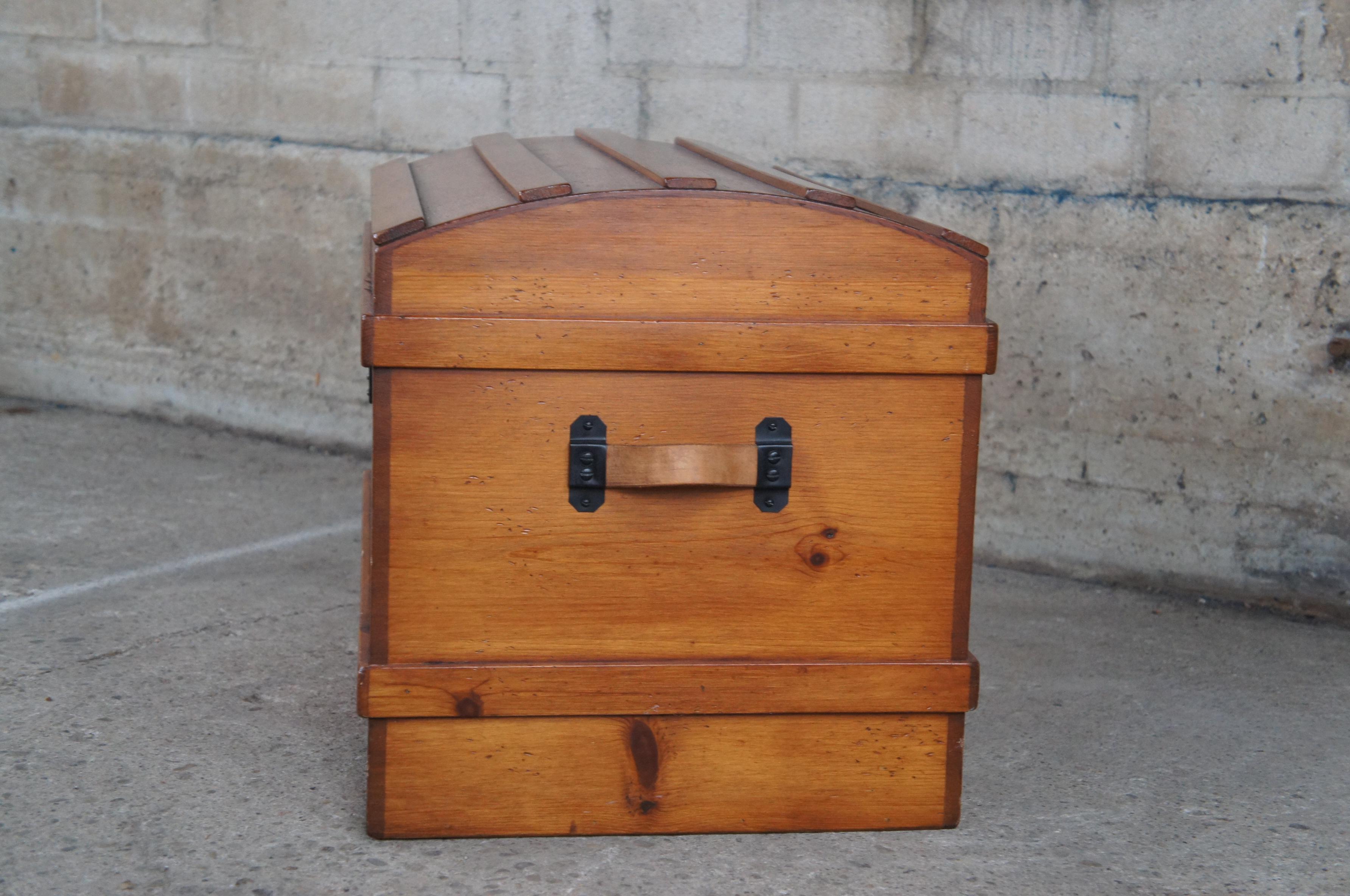 Victorian Style Vintage Pine Dome Top Steamer Trunk Treasure Hope Blanket Chest For Sale 2