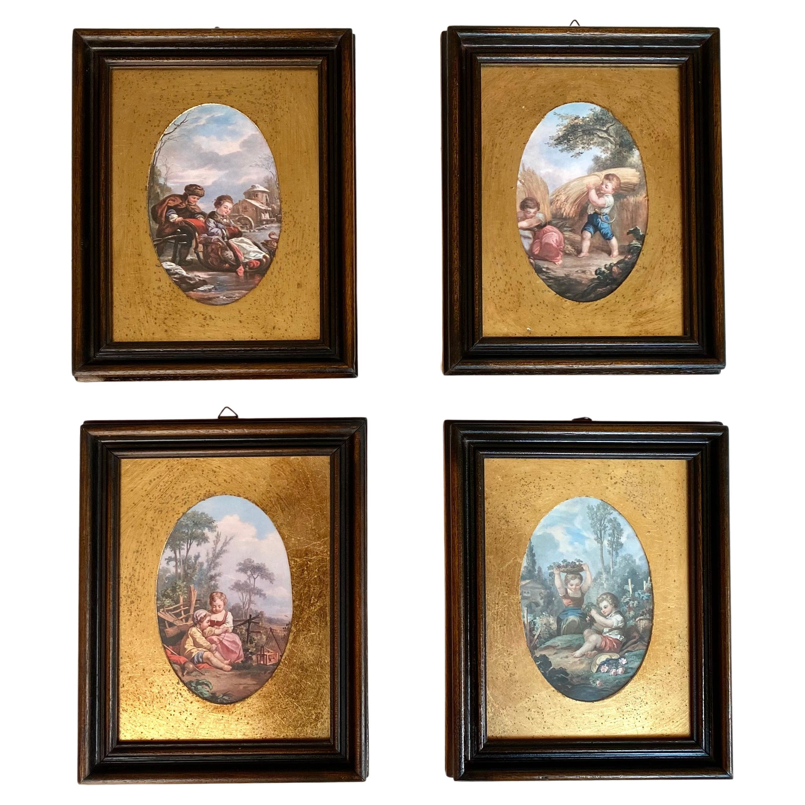 Victorian Style Vintage Wall Panels in Wooden Frame, Seasons, Italy For Sale