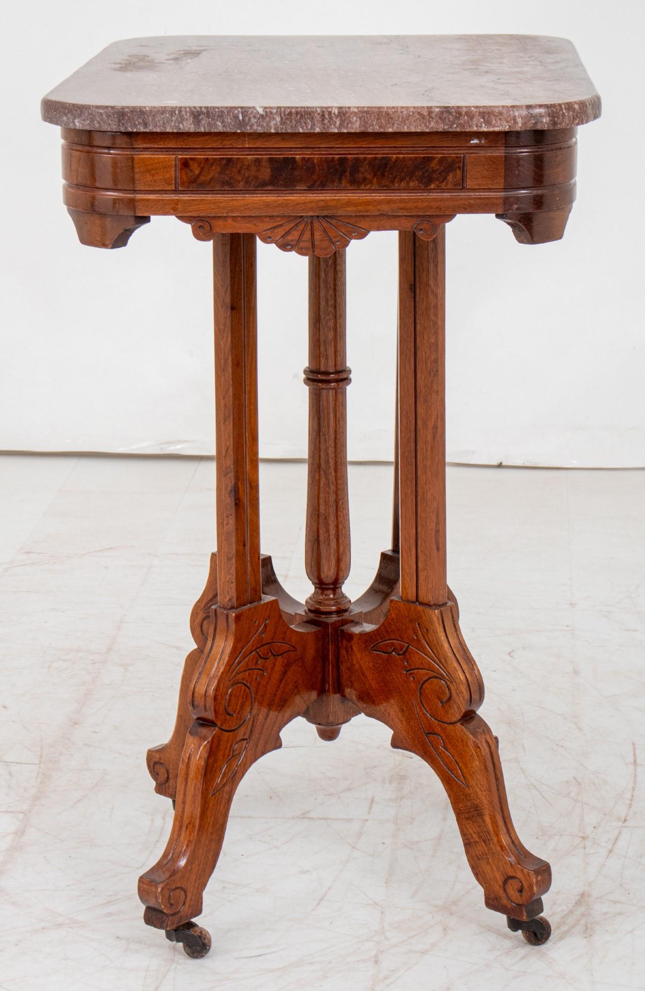 Victorian Style Walnut Marble Top Table In Good Condition For Sale In New York, NY