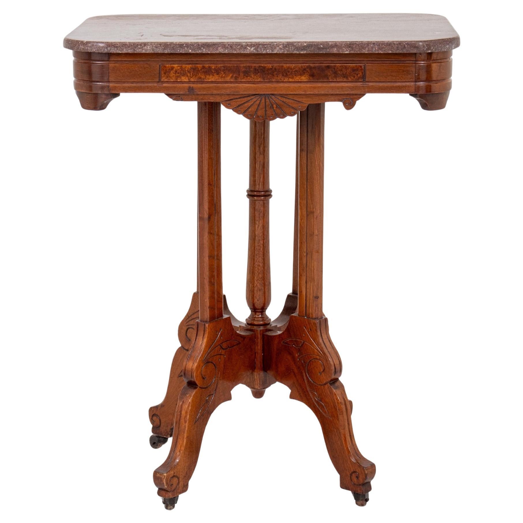 Victorian Style Walnut Marble Top Table For Sale