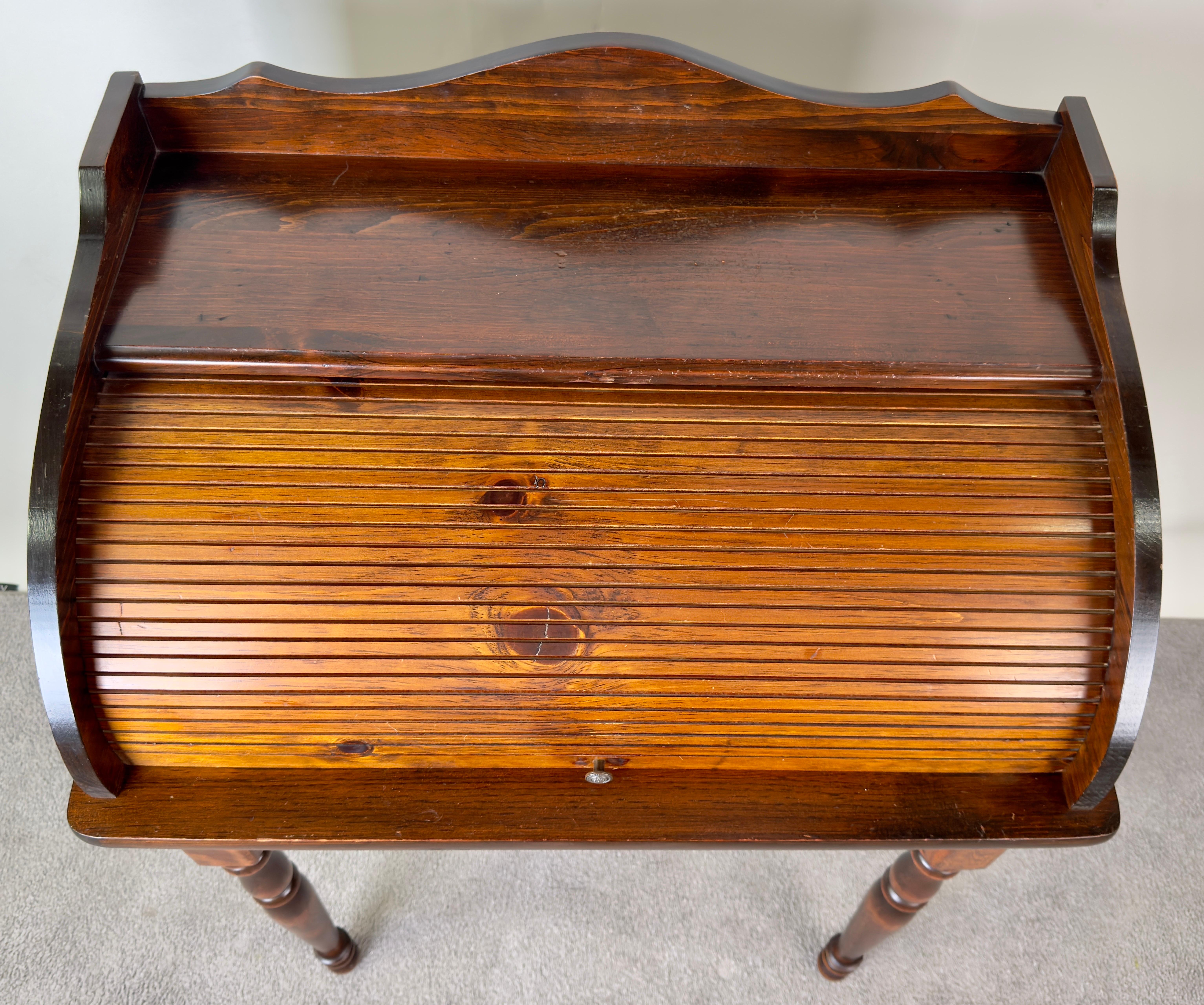 American Victorian Style Walnut Roll-Top Desk with Tambour Front