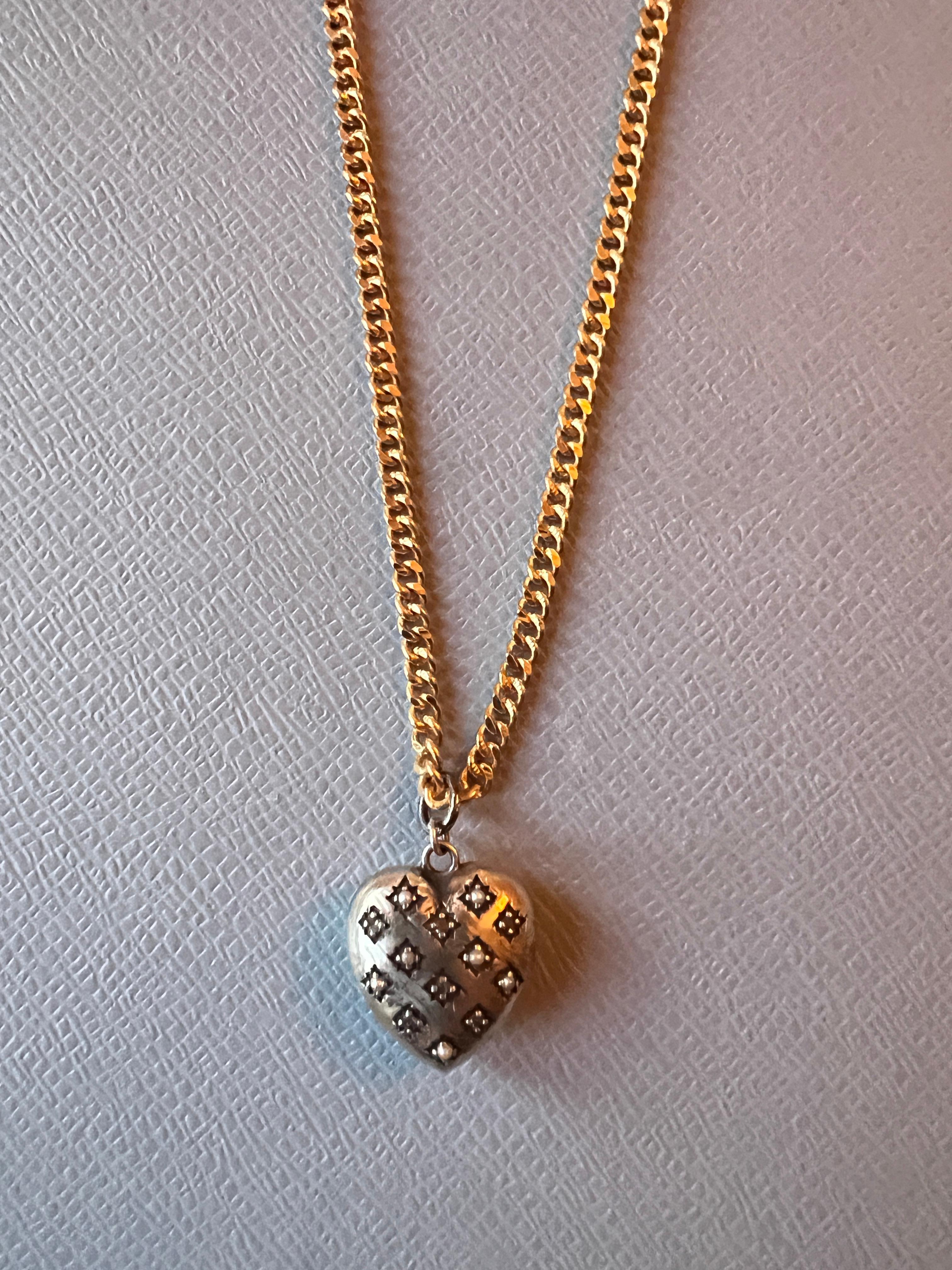 Women's Silver Heart Long Necklace White Diamond White Pearl For Sale