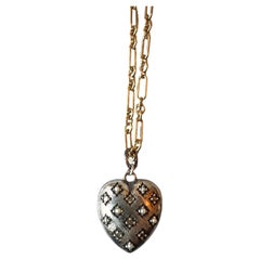 Collar Corazón Diamante Blanco Rosario Plata Mini Perla Blanca