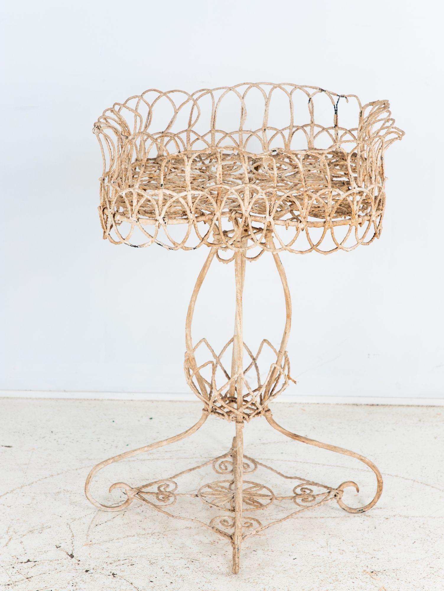 Victorian Style White Painted Wirework Plant Stand, English Early 20th C. In Good Condition For Sale In South Salem, NY
