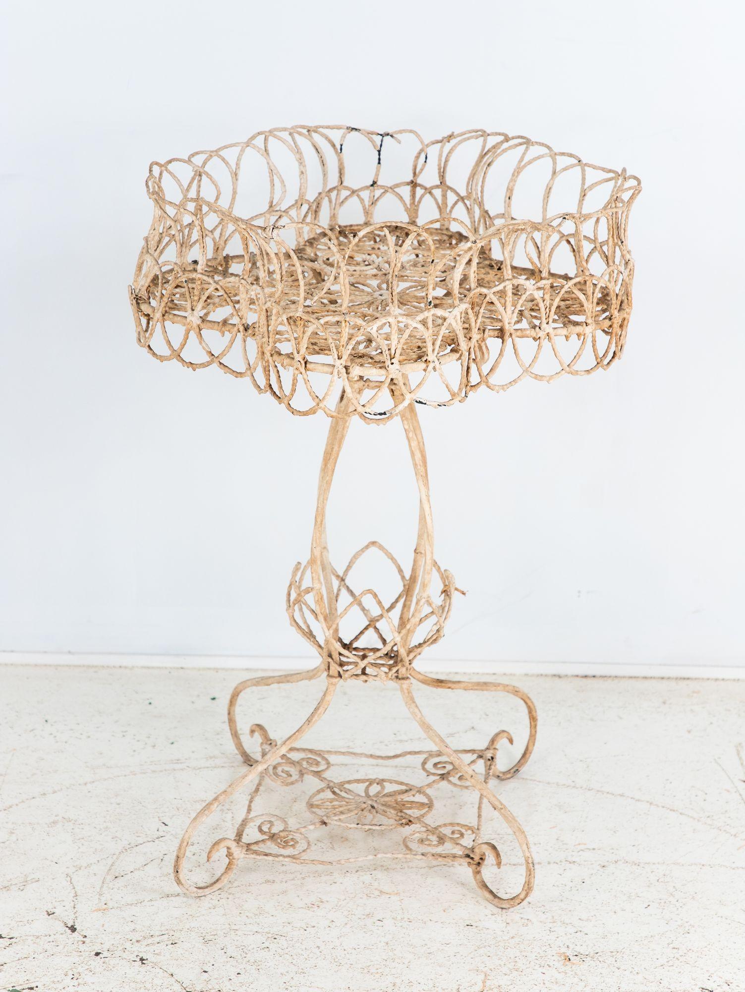 20th Century Victorian Style White Painted Wirework Plant Stand, English Early 20th C. For Sale