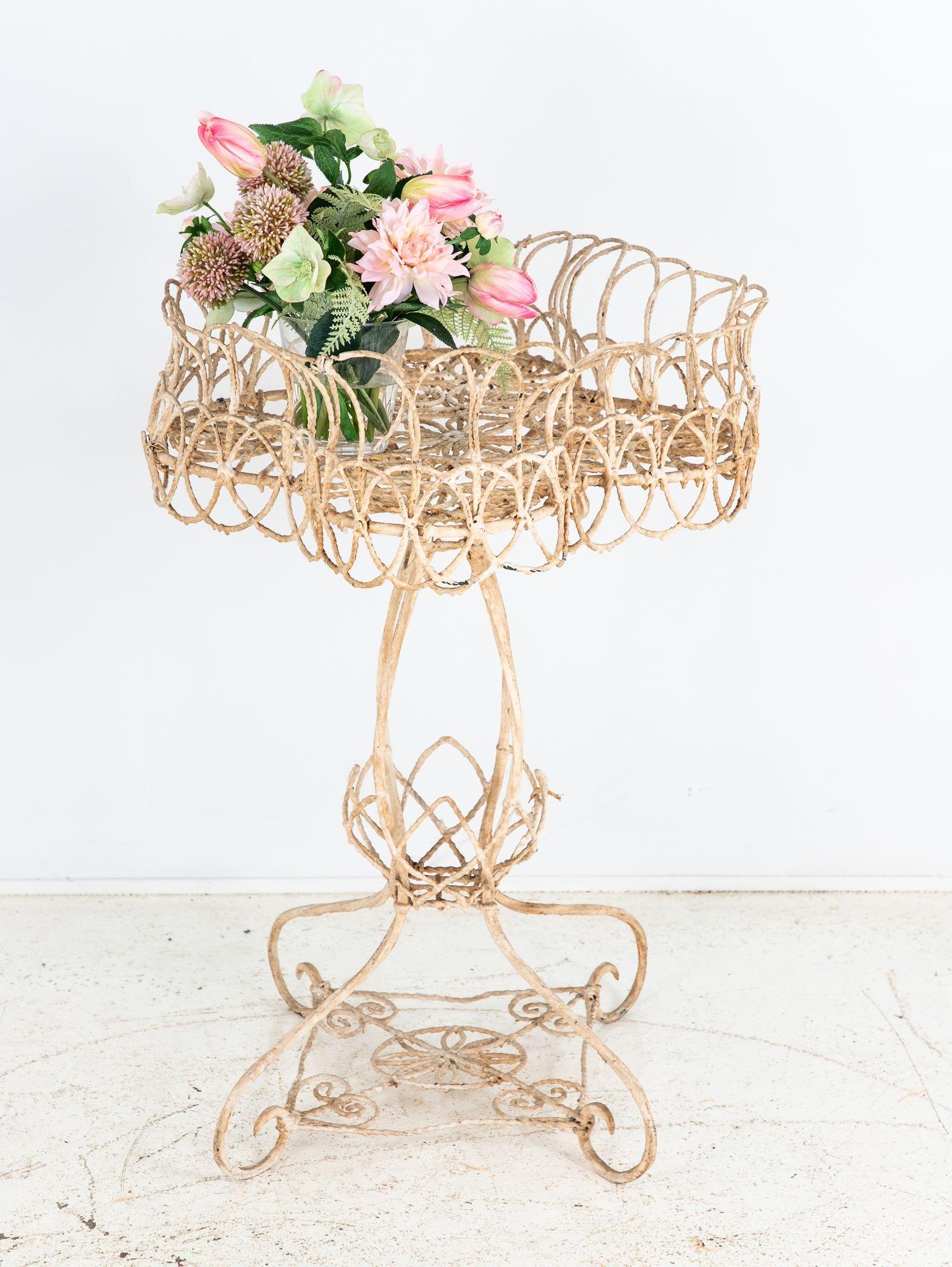 Victorian Style White Painted Wirework Plant Stand, English Early 20th C. For Sale 1