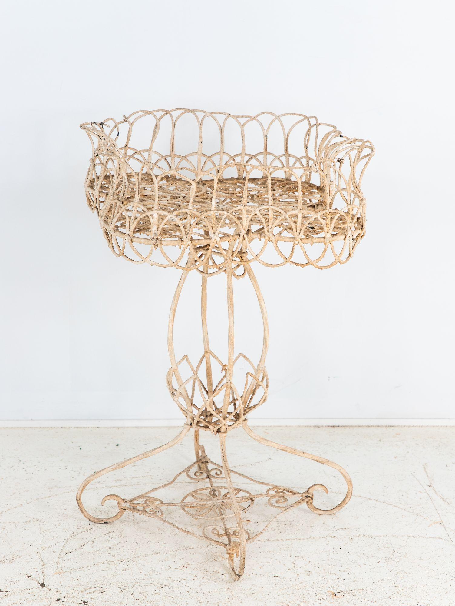 Victorian Style White Painted Wirework Plant Stand, English Early 20th C. For Sale 2
