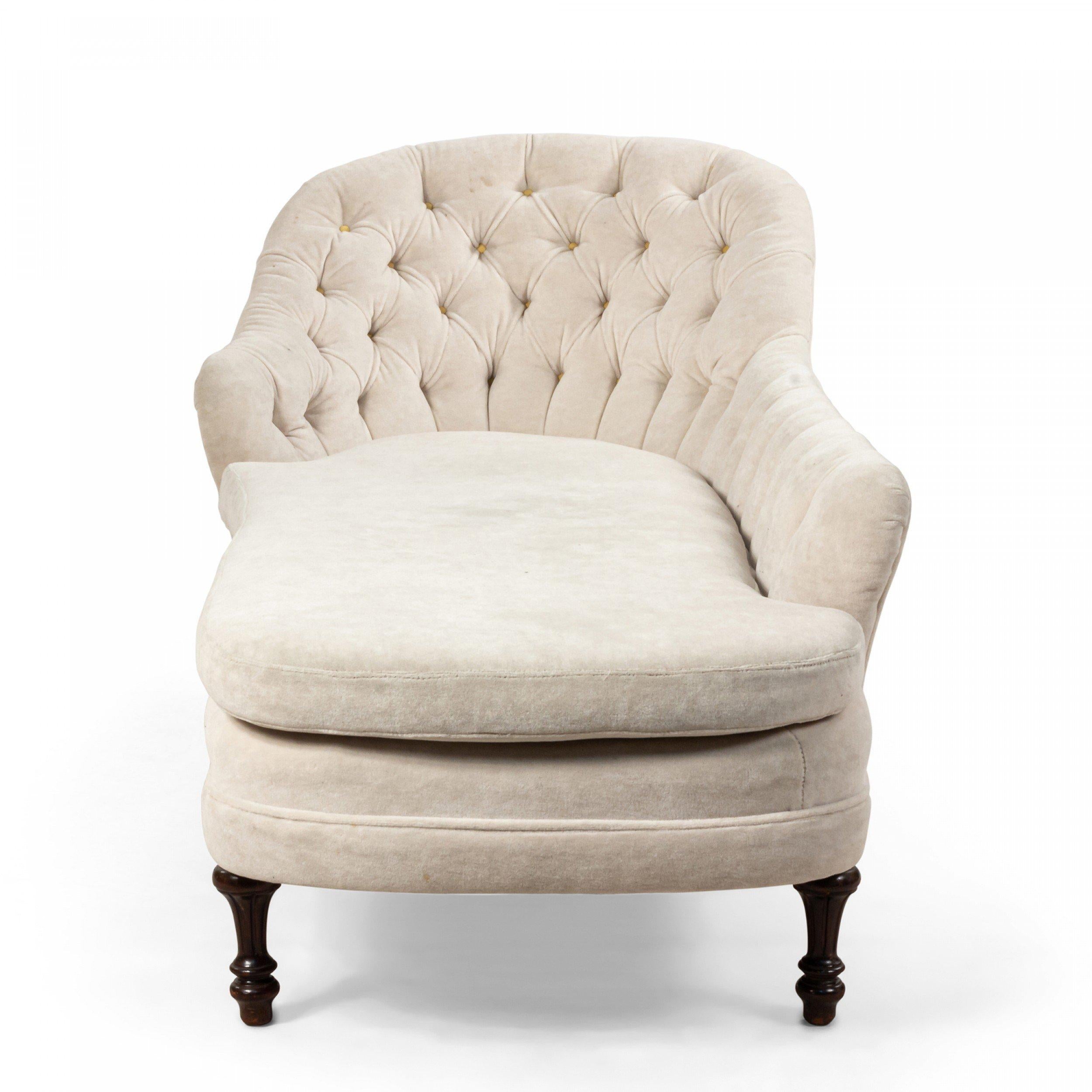 Fabric Victorian Style White Velvet Tufted Chaise Lounge