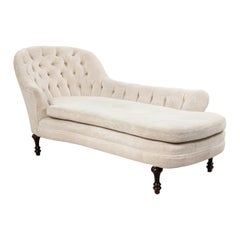 Victorian Style White Velvet Tufted Chaise Lounge