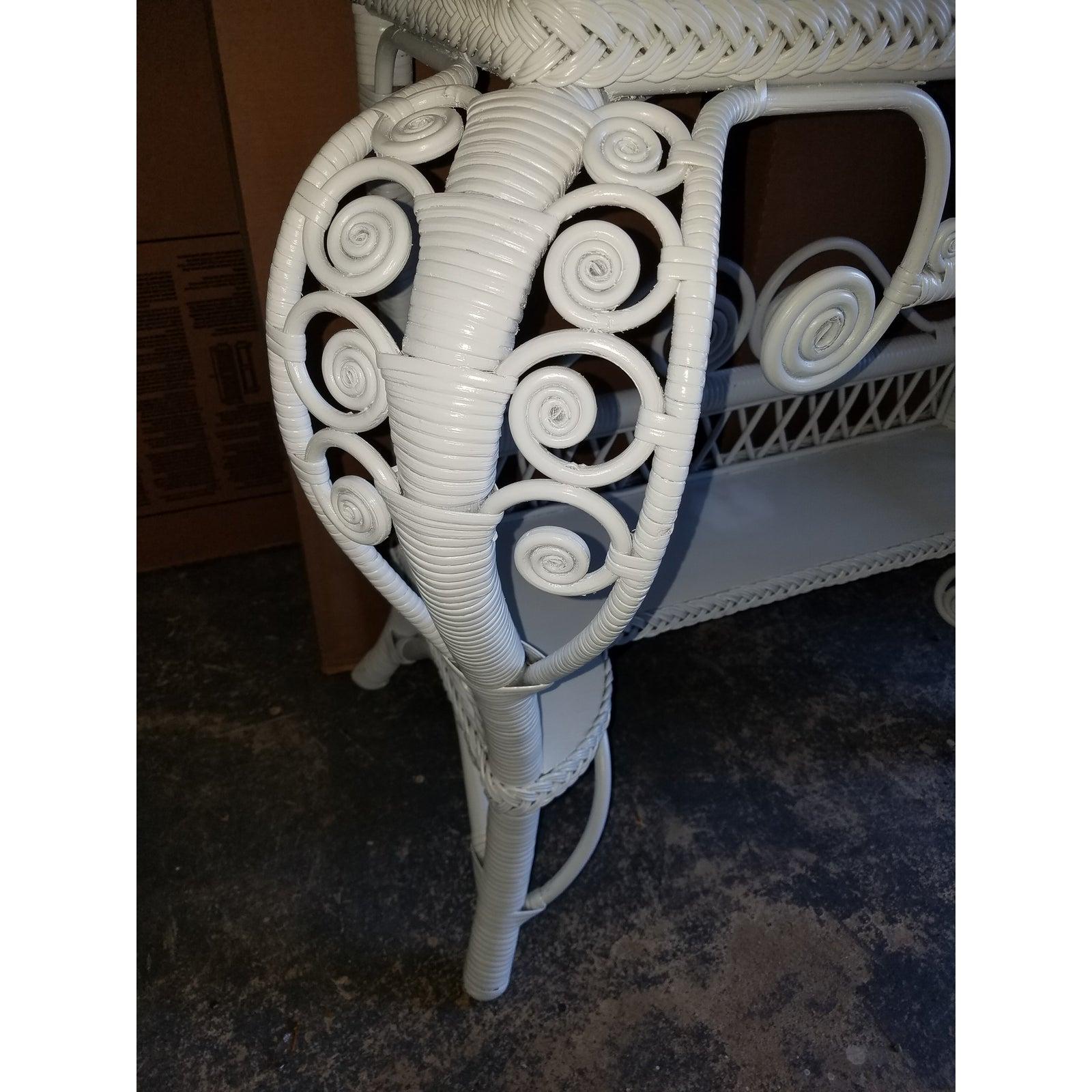 Painted Victorian Style White Wicker Etagere For Sale