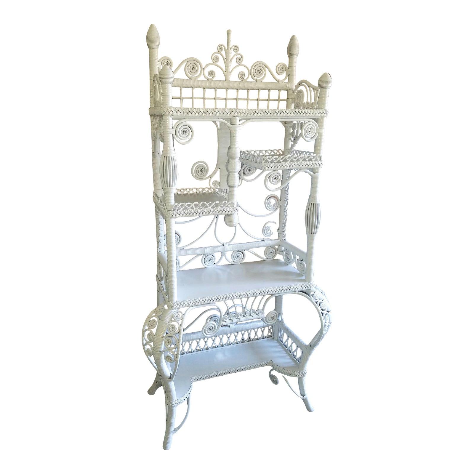 20th Century Victorian Style White Wicker Etagere For Sale