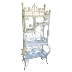 Used Victorian Style White Wicker Etagere