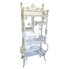 Vintage Victorian Style White Wicker Etagere