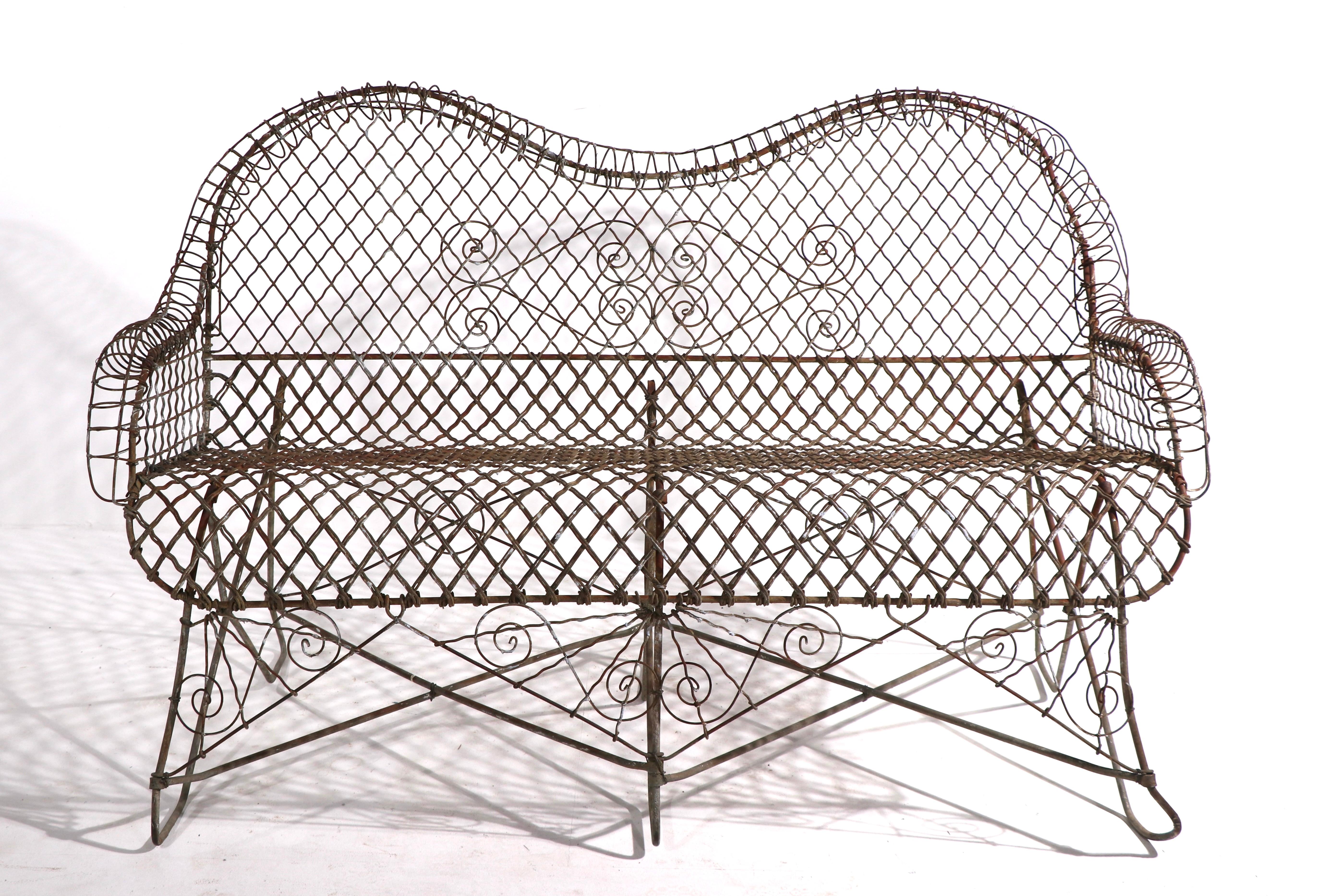 Victorian Style Wire Garden Bench Loveseat Settee In Good Condition In New York, NY