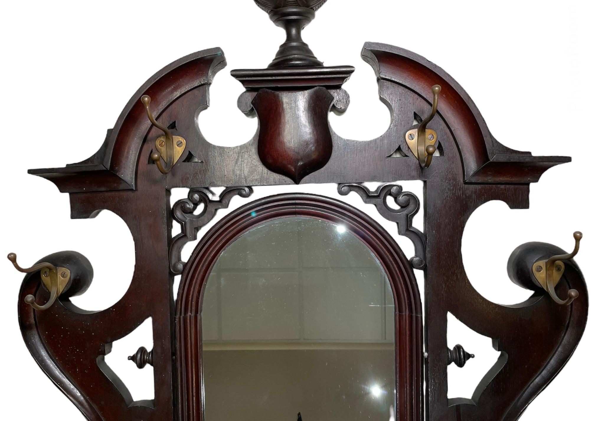 Victorian Style Wood Hall Mirror and Coat, Hat, Scarf and Umbrella Rack 7