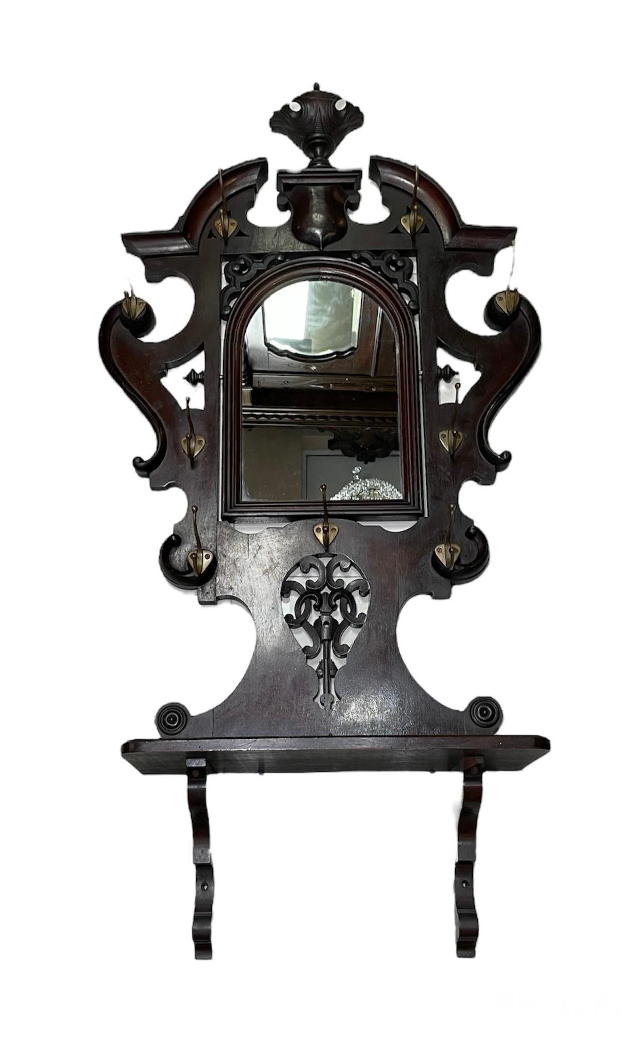 Victorian Style Wood Hall Mirror and Coat, Hat, Scarf and Umbrella Rack 12
