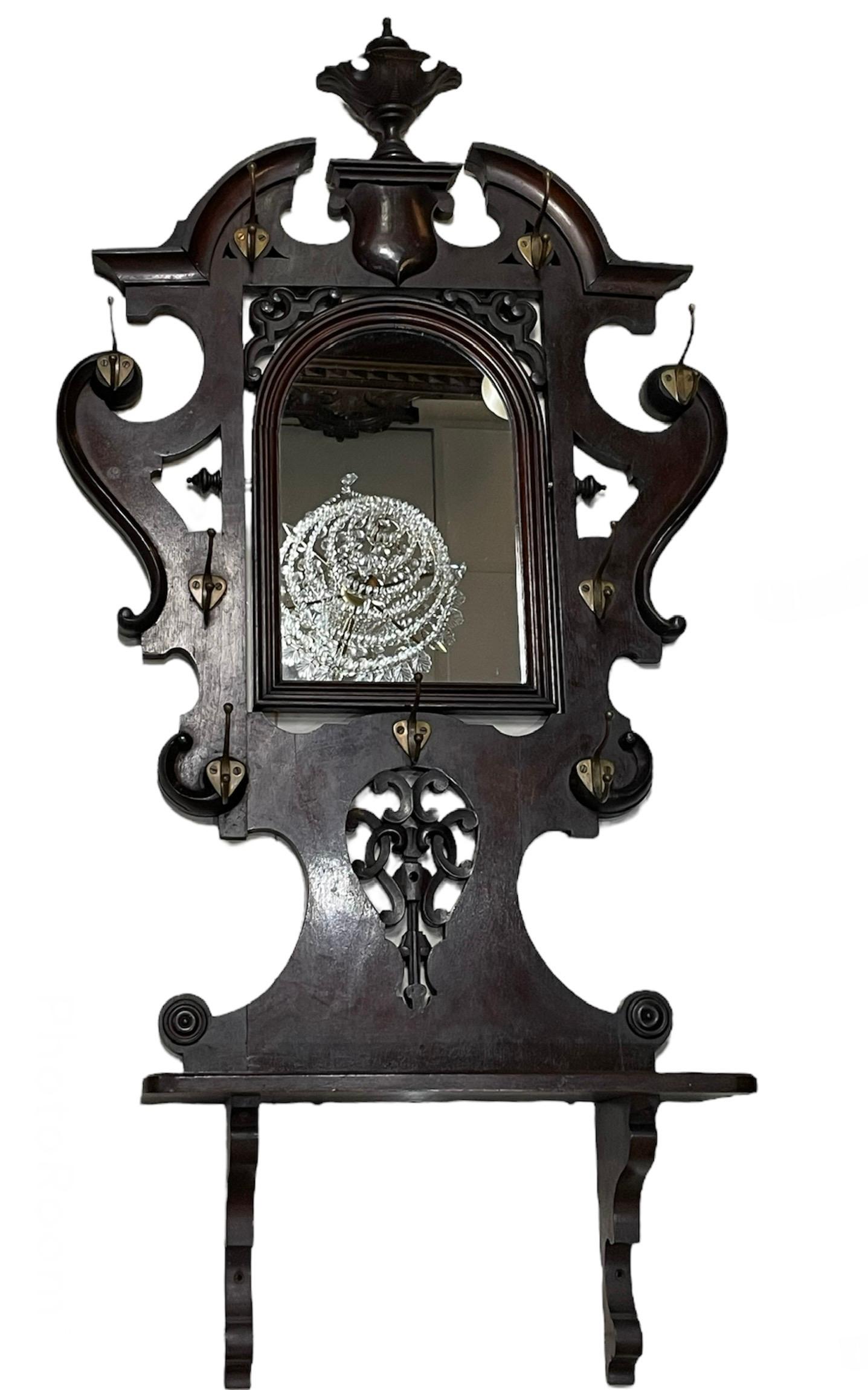 Victorian Style Wood Hall Mirror and Coat, Hat, Scarf and Umbrella Rack 2