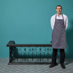 Victorian Style Wrought Iron & Brown Leather Club Fender