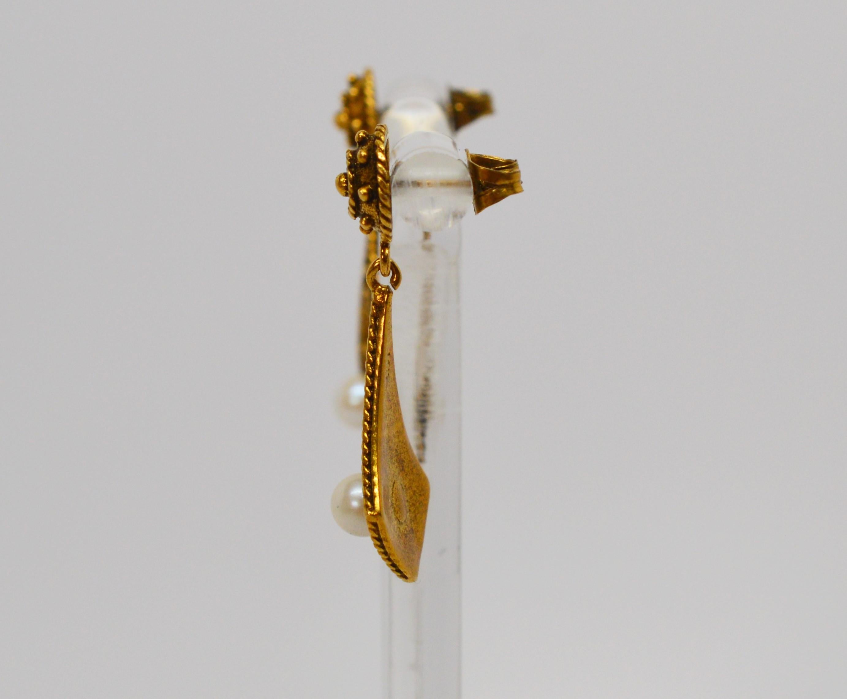 Gelbgold Perlen-Tropfen-Ohrringe im viktorianischen Stil Damen im Angebot