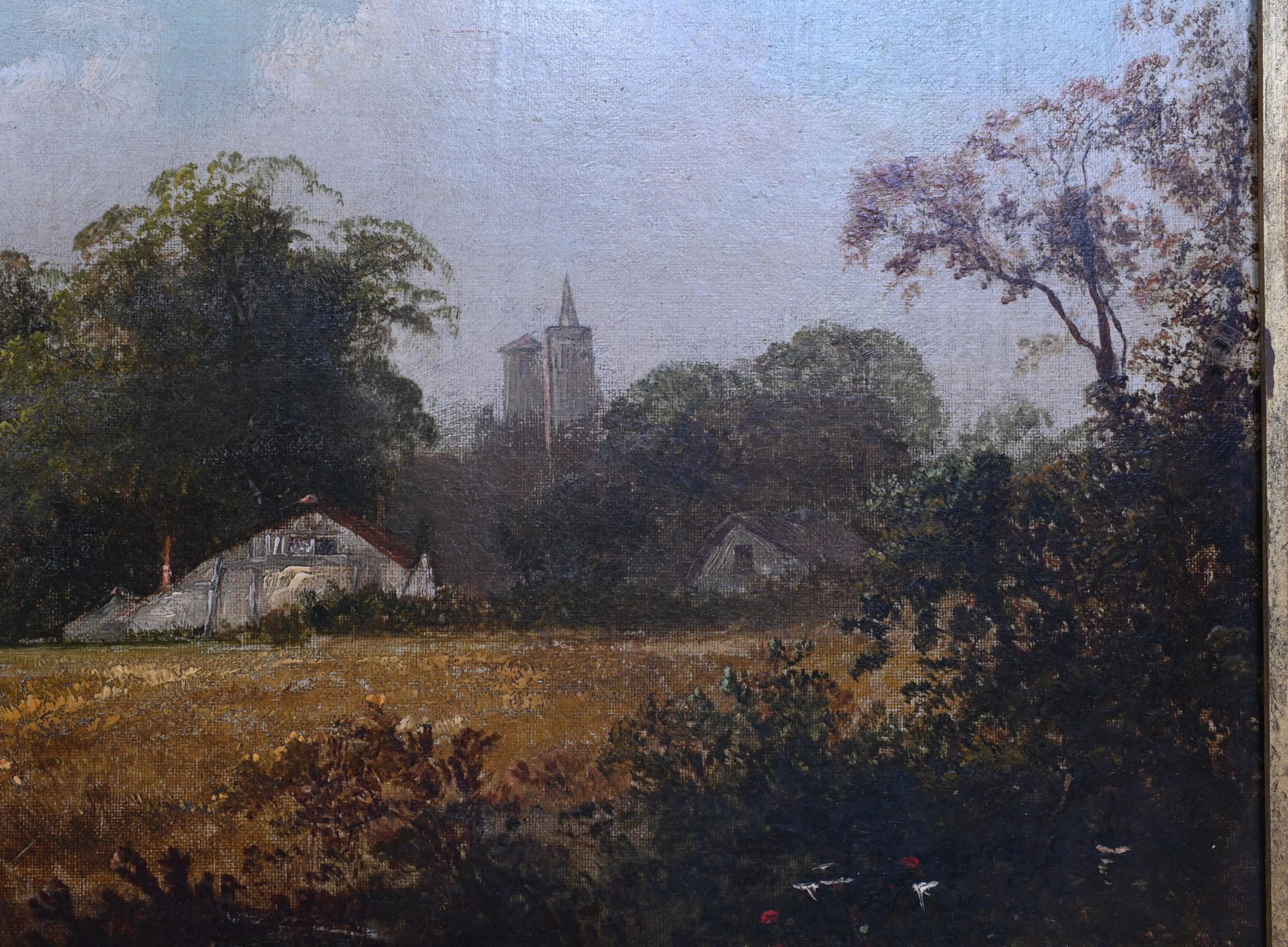 Pittura Paesaggio pastorale del Suffolk vittoriano dipinto a olio dopo Constable 1870 in vendita