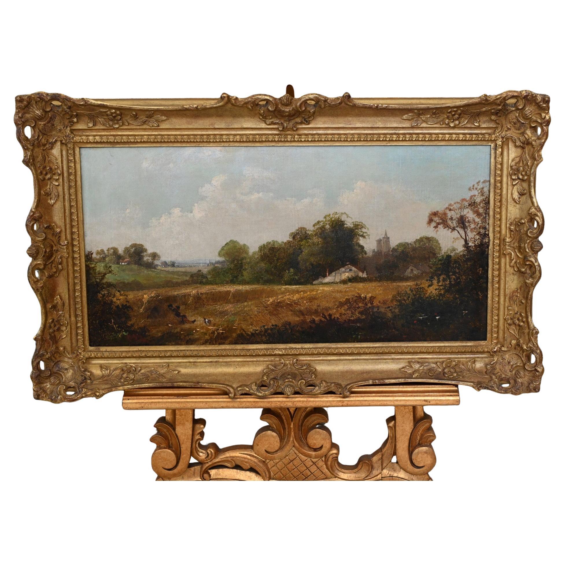 Victorian Suffolk Pastoral Landscape Oil Painting After Constable 1870