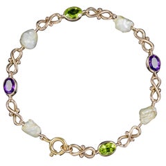 Antique Victorian Suffragette Bracelet Peridot Amethyst Baroque Pearl, circa 1900