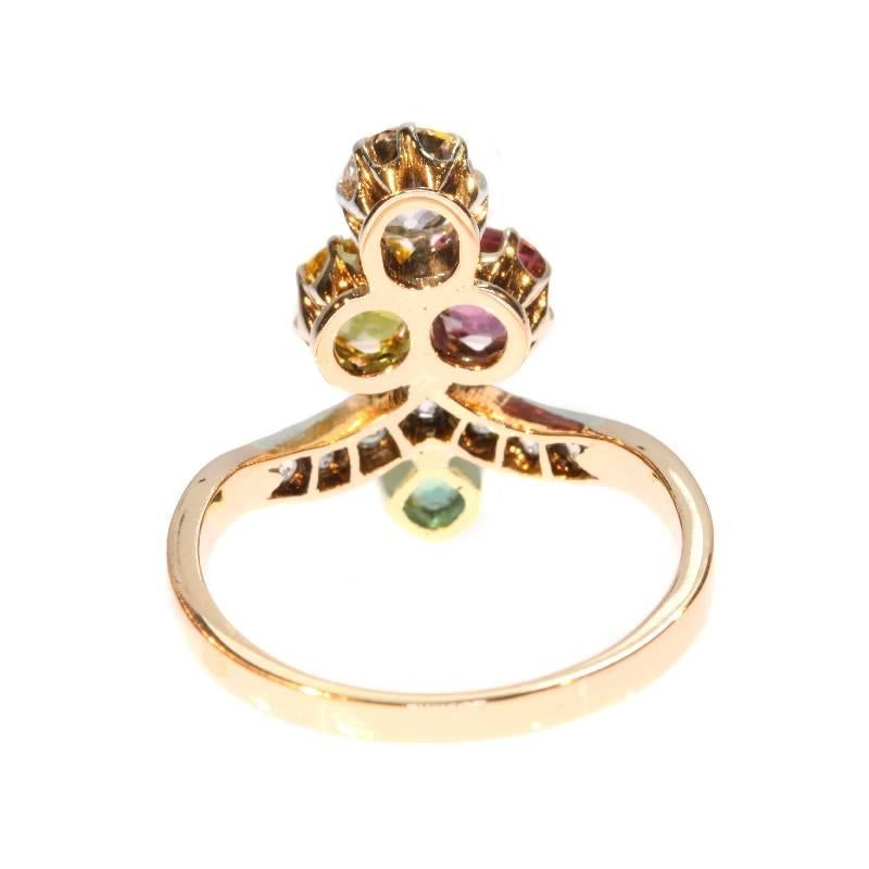 Victorian Suffragette Diamond Beryl Tourmaline 18 Karat Gold Engagement Ring 6