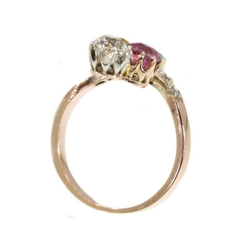 Victorian Suffragette Diamond Beryl Tourmaline 18 Karat Gold Engagement Ring 4