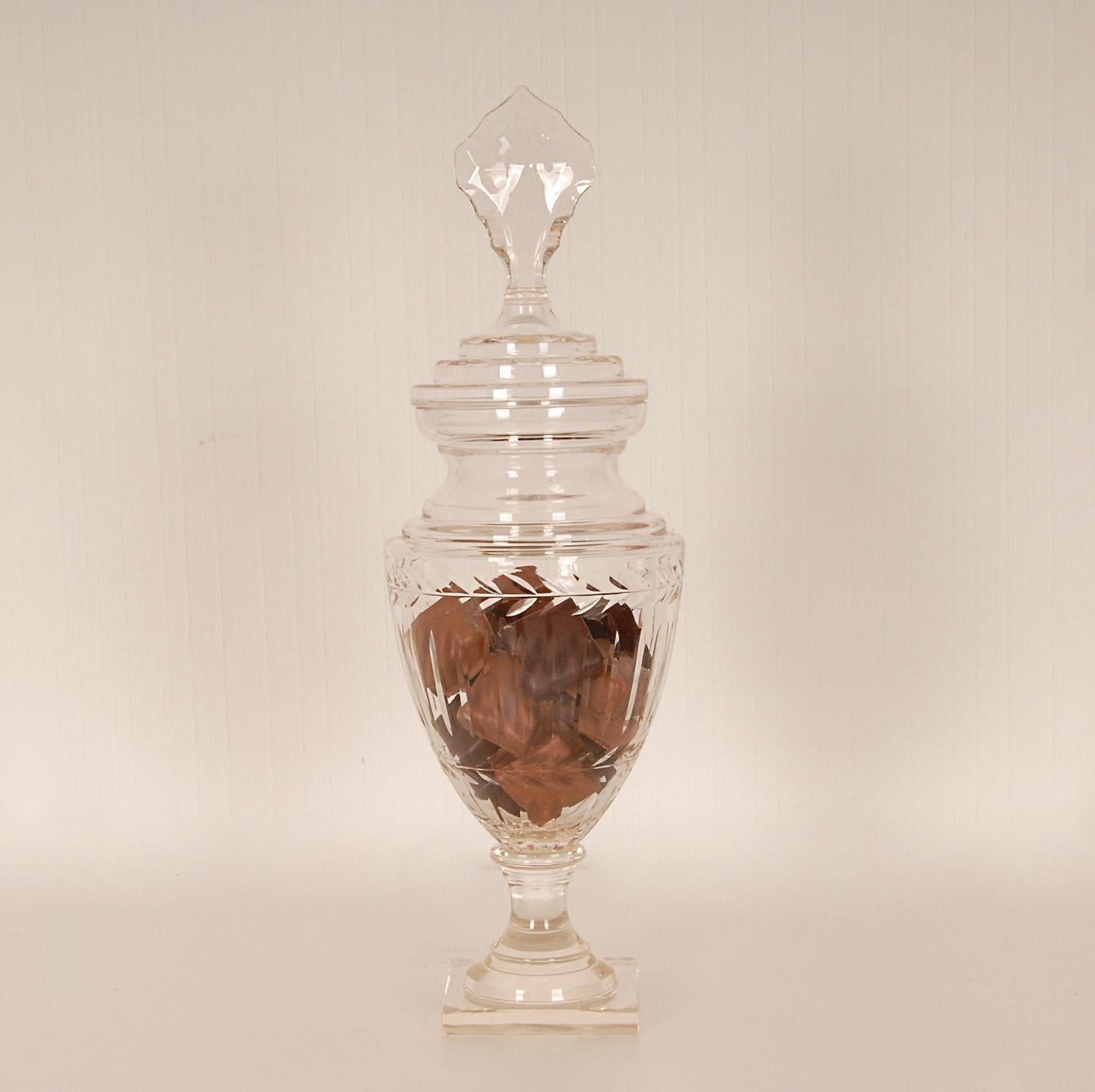 19th Century Victorian Sweetmeat Jar Cut Crystal Antique Footed Glass Urn Vase Jar Coupe For Sale
