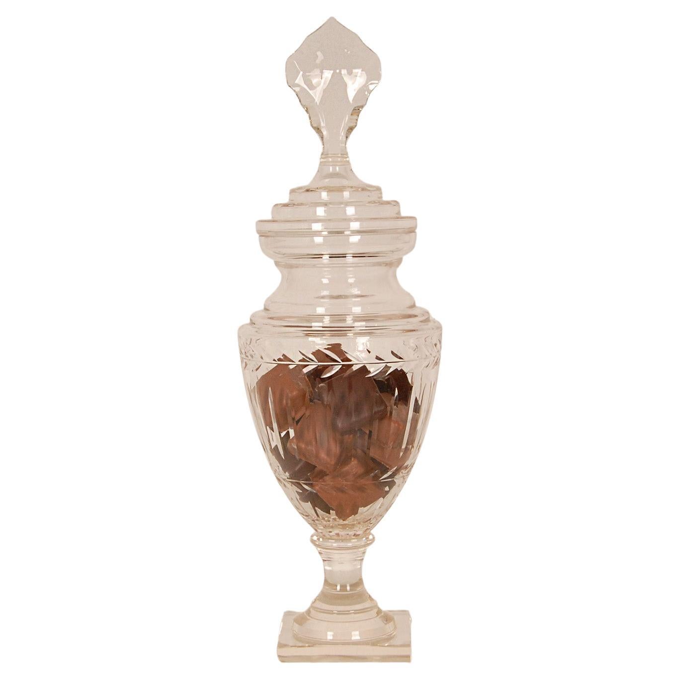 Victorian Sweetmeat Jar Cut Crystal Antique Footed Glass Urn Vase Jar Coupe en vente