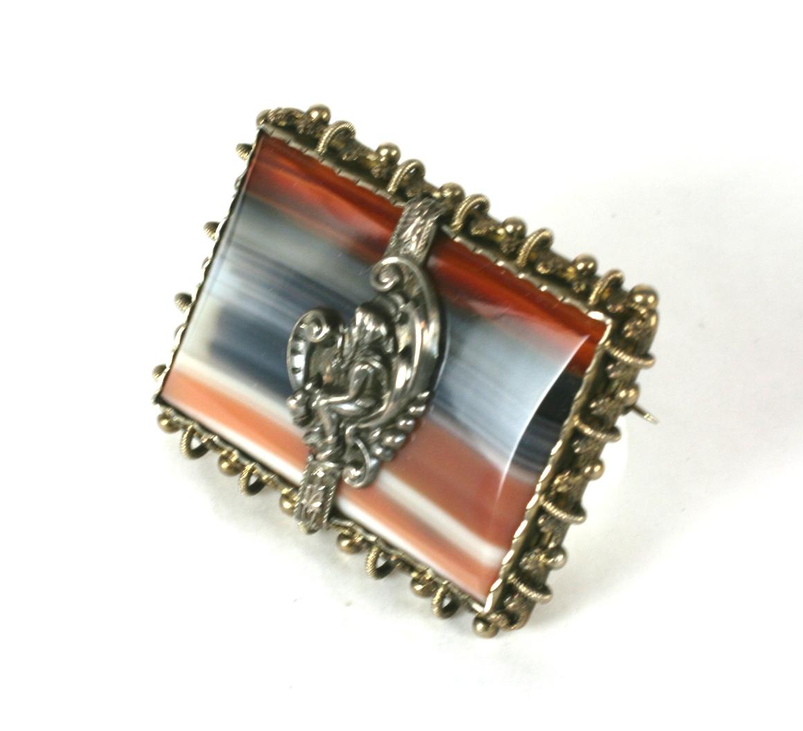 Victorian Swiss Agate Brooch, Black Forest In Excellent Condition For Sale In New York, NY
