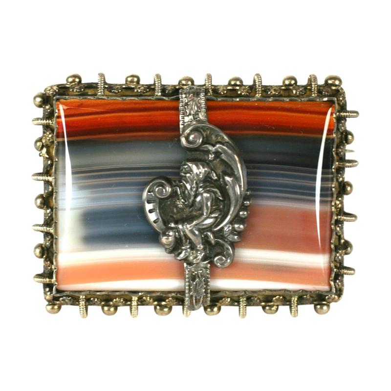 Victorian Swiss Agate Brooch, Black Forest For Sale